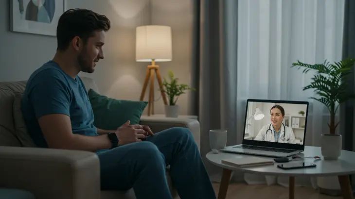 Homem sentado fazendo consulta online 